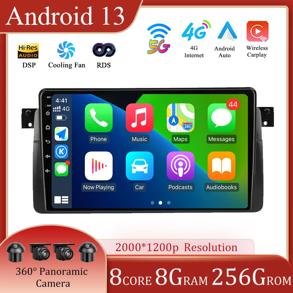 

Car Radio Player For BMW E46 M3 318/320/325/330/335 GPS DSP 4G Wireless Carplay Android Auto Multimedia Video Stereo Navigation