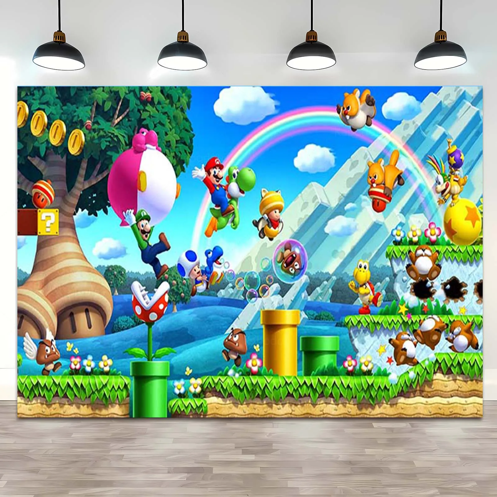thumbnail image 1 of Fondo de Super Mario Bros para decoración de fiesta de cumpleaños de niño, fondo para fotografía, pared para evento, pancarta para baby shower, póster, estudio fotográfico, 1 of 5