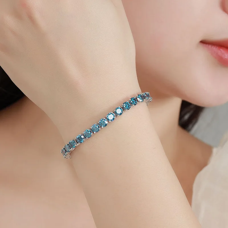 PT950 Platinum Blue Moissanite Bracelet Wrist Shot Women – Vexaro