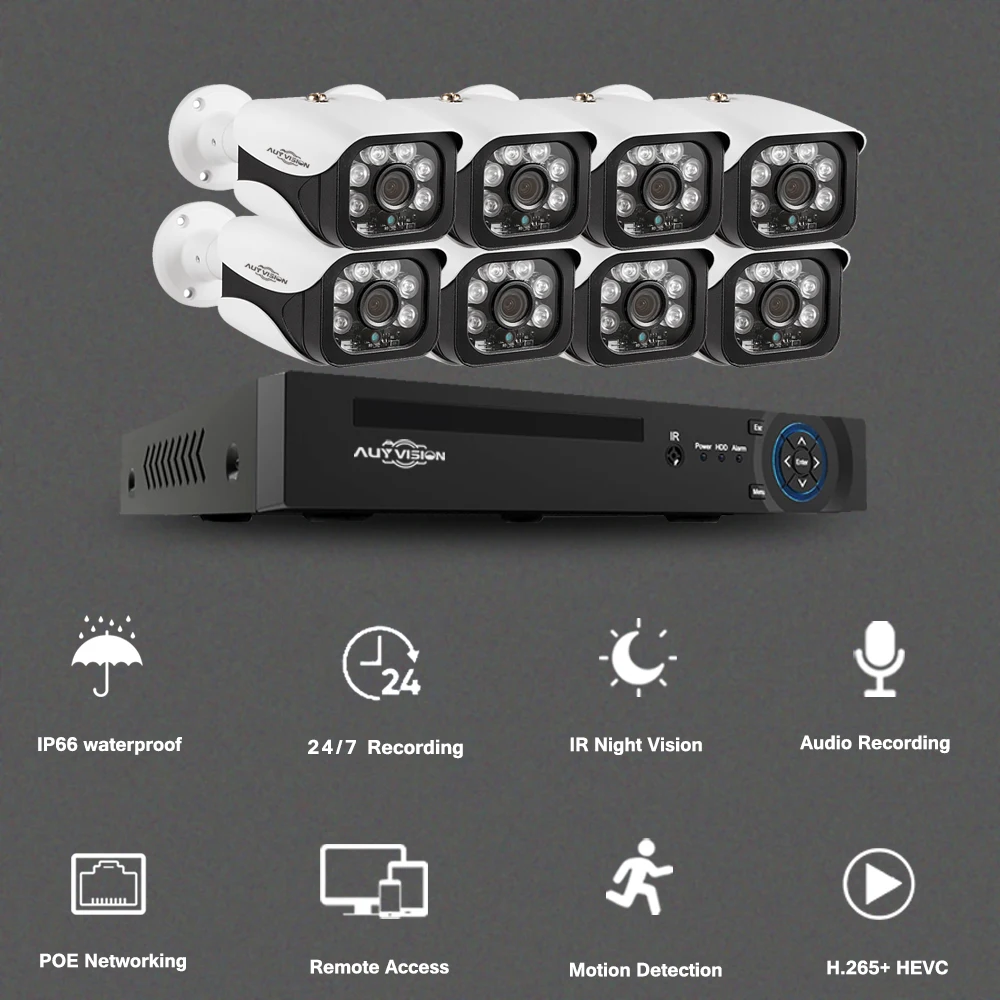 POE NVR 보안 감시 카메라 시스템 키트, AI 인간 감지, 오디오 녹음, IP 카메라, H.265 + CCTV 비디오 NVR 세트, 5MP, 8CH 4K