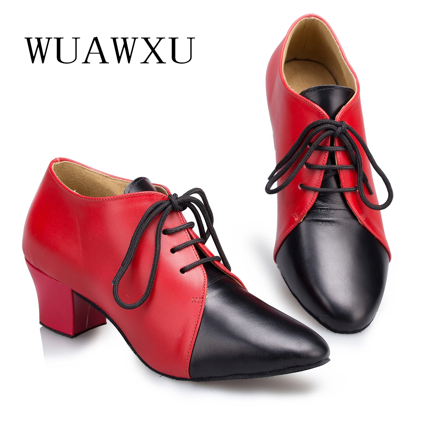 NATASHA black Latin dance shoes Women's low heel professional dance shoes Leather modern dance shoes Red