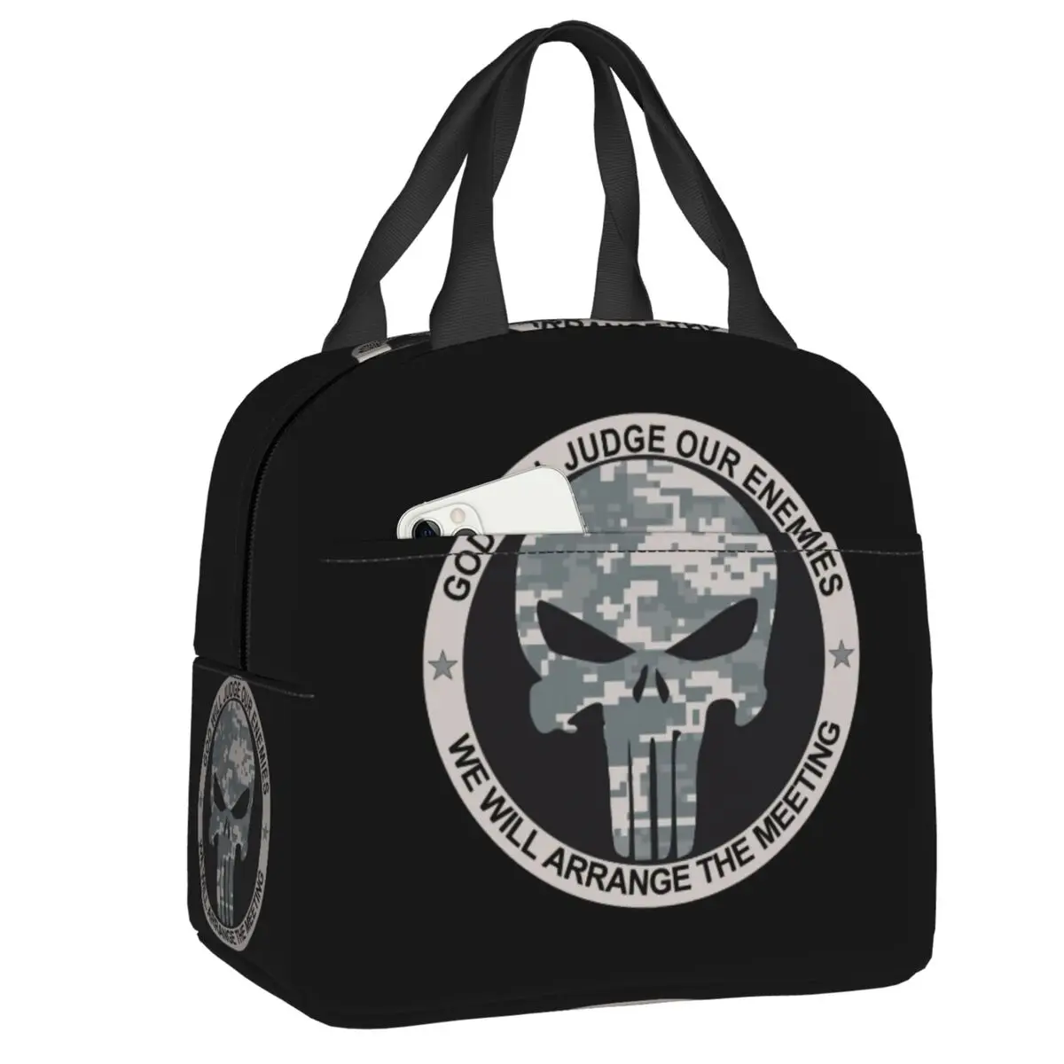 

Vintage Punishers Skeleton Skull Lunch Box Warm Cooler Thermal Food Insulated Lunch Bag for Women Kids School Picnic Tote Bags
