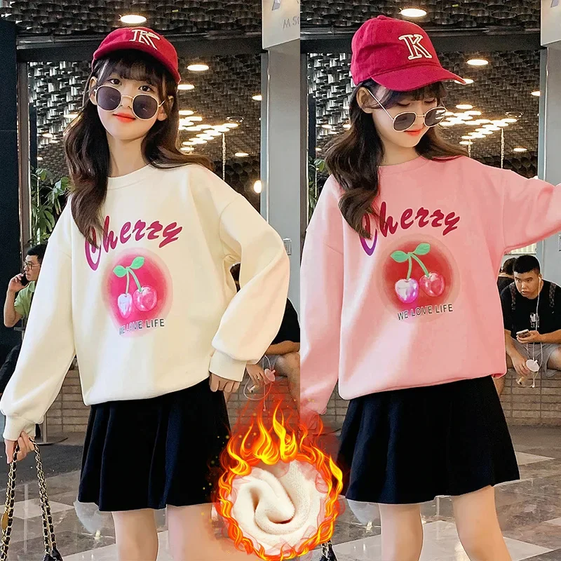 

Girls Winter New Sweatshirt Coat Kids Thickened Plus Velvet Pullover Children Korean Warm Long Sleeve Sport Tops 4 6 8 10 11 12Y