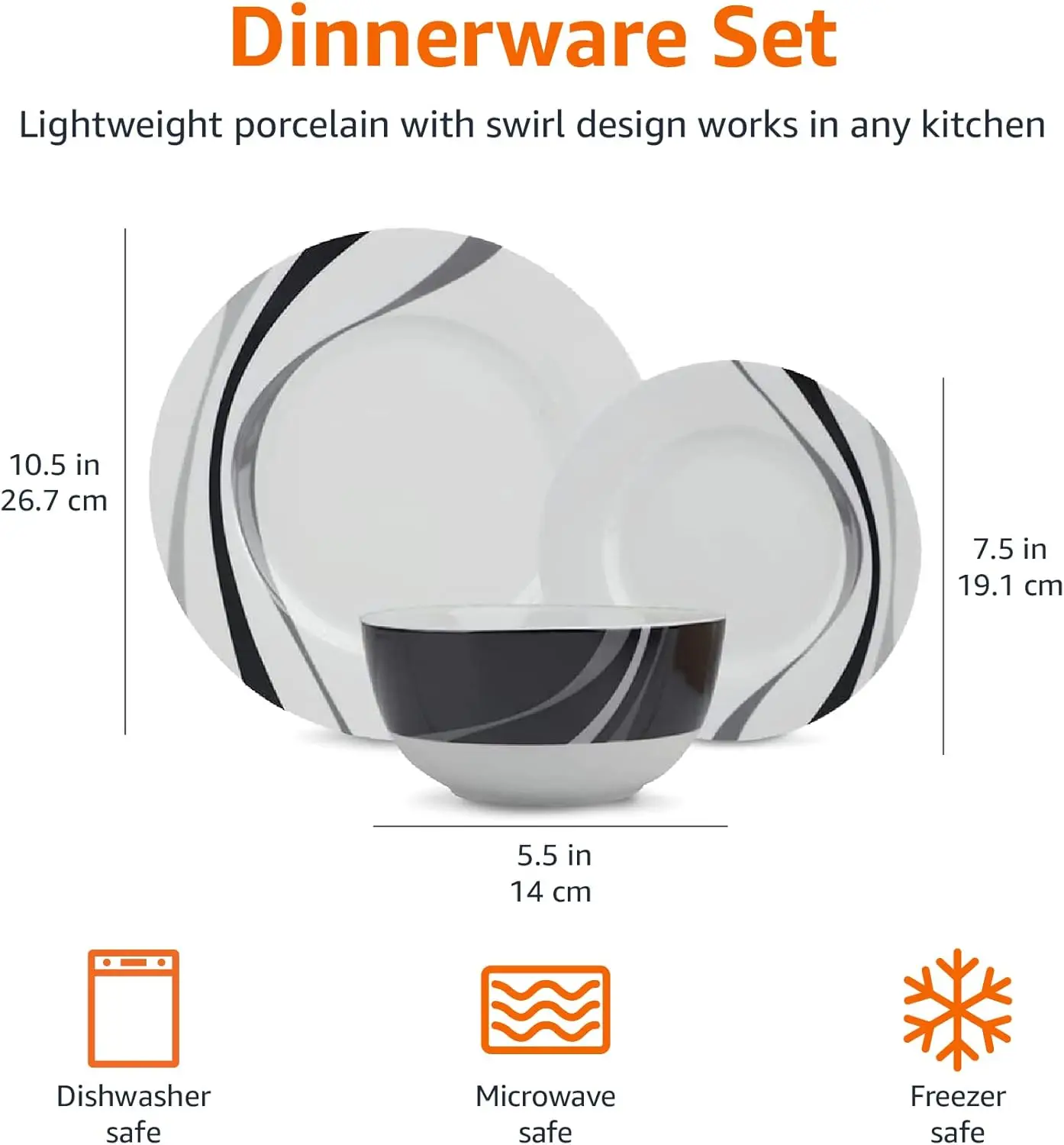 18-Piece Dinnerware Set for 6, Microwave & Dishwasher Safe Plates Bowls Dishes Complete Kitchen