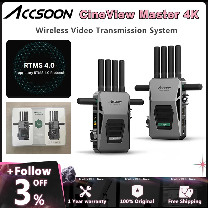 ACCSOON CineView Master 4K Wireless Video Transmission 2.5KM 2.4GHz 6GHz 5GHz Tri-Band and DFS for iphone ipad Live Monitoring