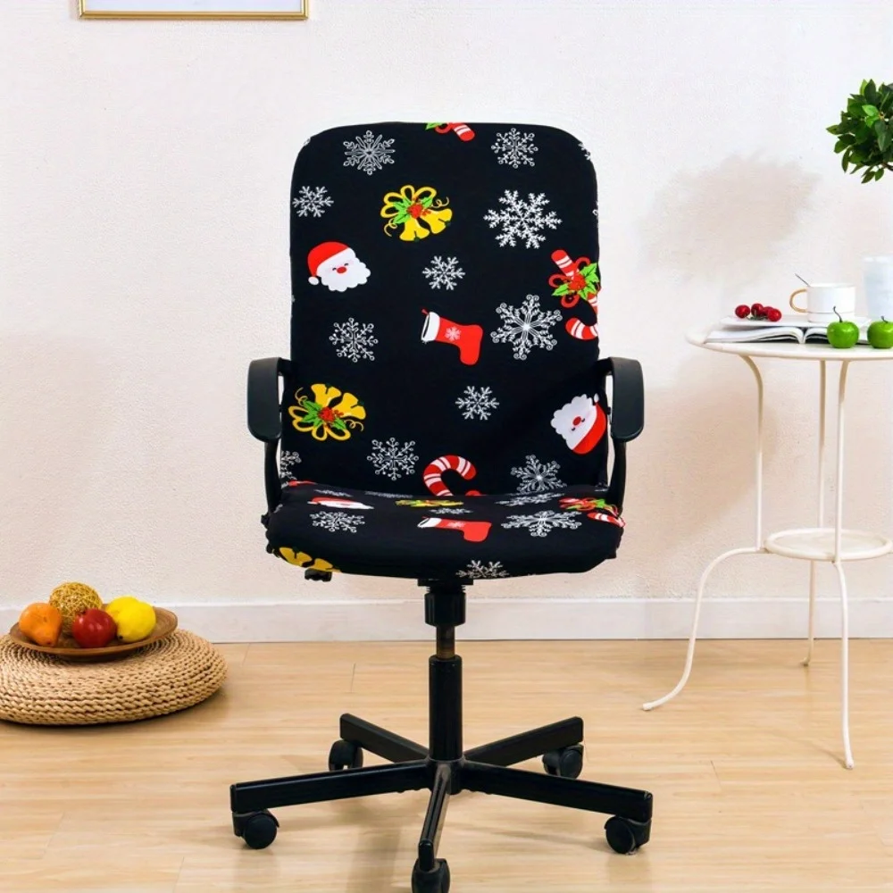 Christmas Office Chair Cover Set Xmas Stretchable Computer Desk Chair Seat Covers Waterproof Swivel Chair Protective Slipcover
