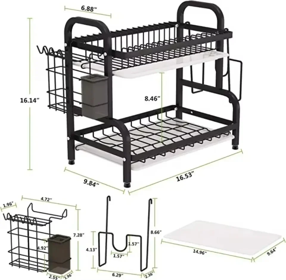 Description Picture 6 of itemDish Drying Rack Stainless Steel Storage Rack Adjustable Accessories Organizer Large Rust-Proof Dish Drainer with Utensil Holder