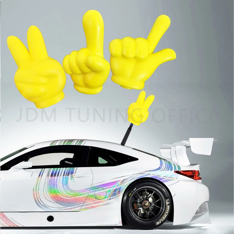 Palla Decorativa Per Antenna Auto - Simpatico Gesto Della Mano In Schiuma Gialla | Divertente E Facile Da Vedere - Foto 5