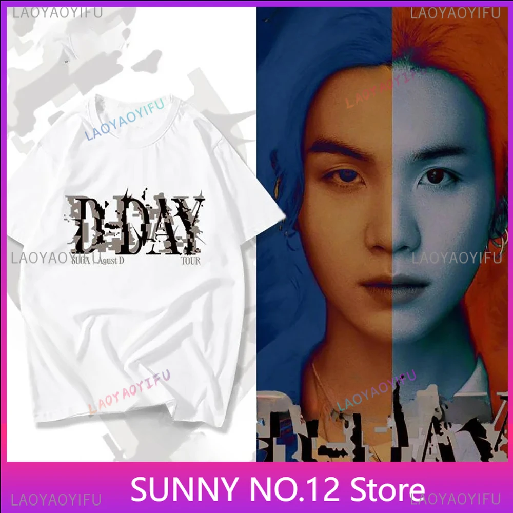 

Женская летняя футболка Kpop Suga Agust D D-DAY, модные топы, футболки, мужские повседневные однотонные корейские футболки Y2K, индивидуальная уличная одежда