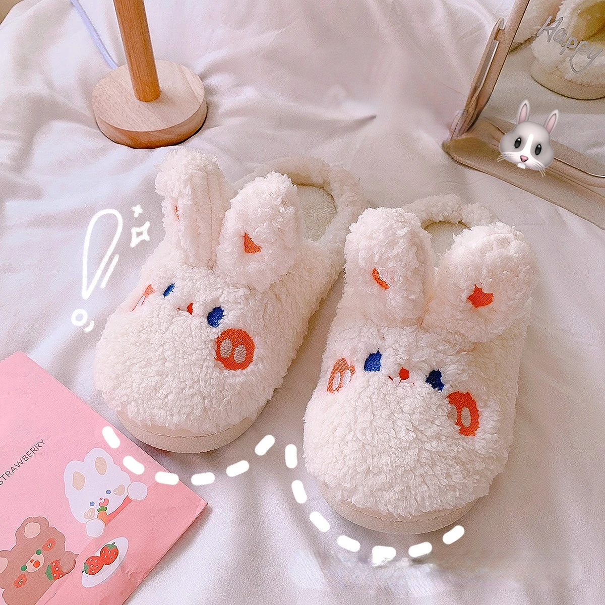 Cute Cotton Slippers  womens winter indoor home anti-slip cartoon rabbit plush warm slippers Non Skid Fuzzy Shoes Female Fluffy
