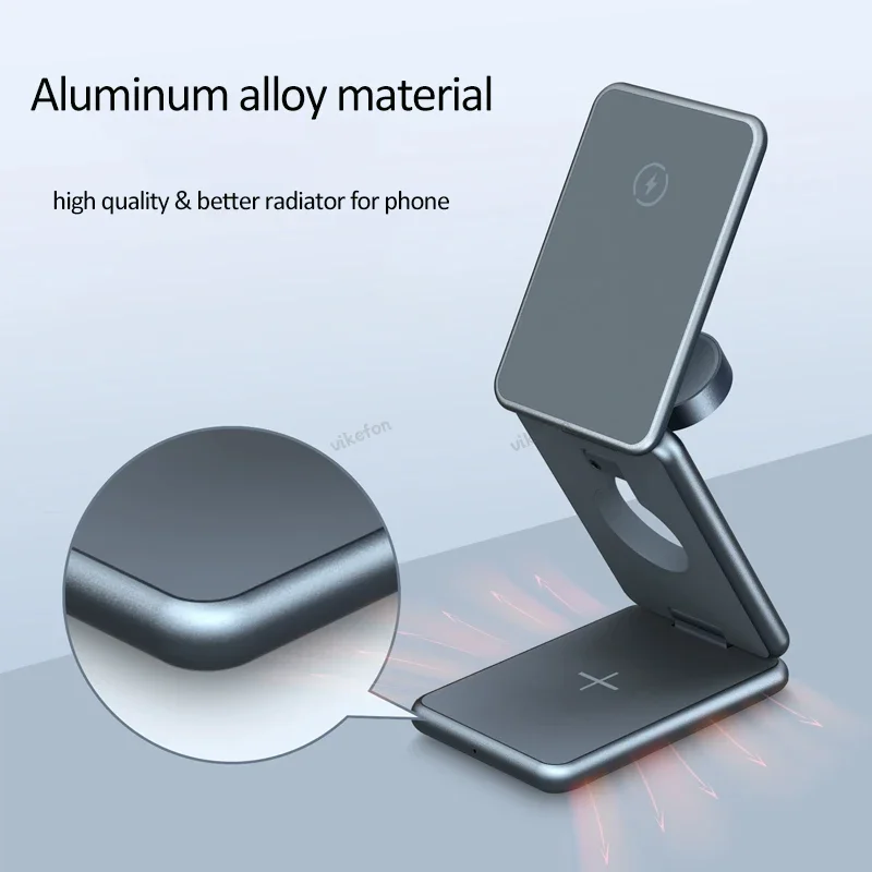 Dual 15W Magnetic 3 in 1 Wireless Charger Stand For iPhone 12-16 Apple Watch 9 8 Samsung Galaxy 6 5 Active Fast Charging Station