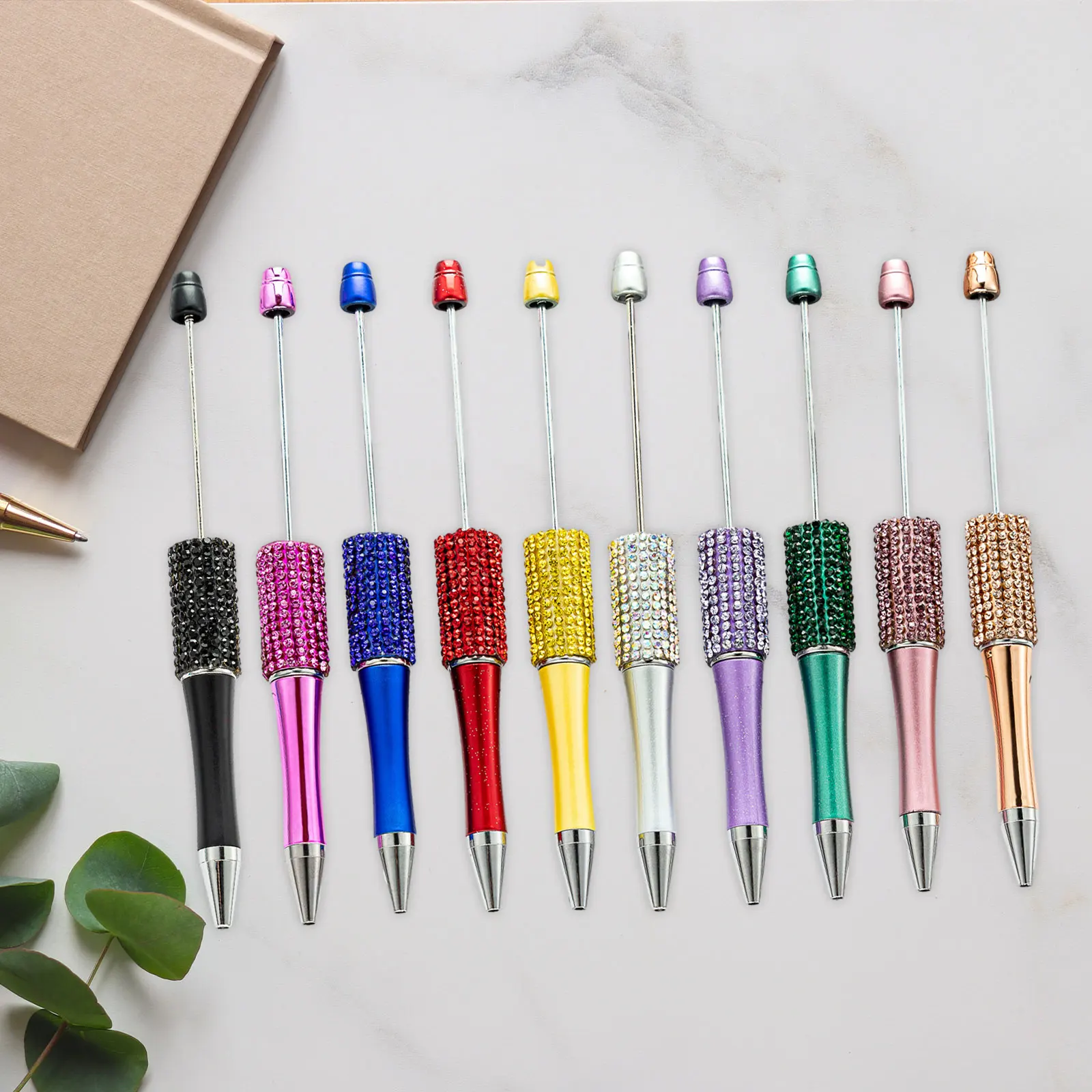 Beaded pen DIY writing pen party decor assorted color novelty bead for school office stationery supplies exam DIY ballpoint pen ball point pen 10Pcs/Set