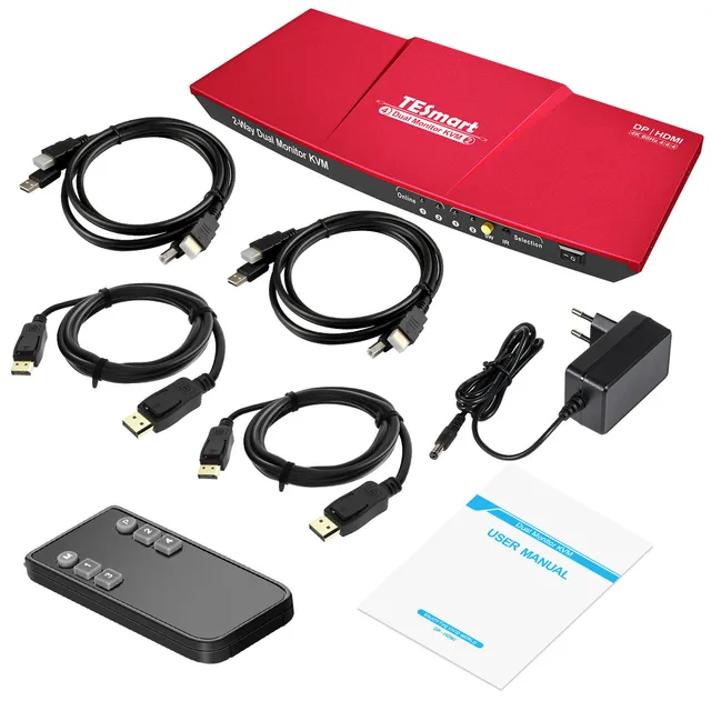 TESmart 4K@144Hz Displayport HDMI KVM Switch Dual Monitor USB 3.0, HDMI 2.1 DP 1.4 KVM Switch 2 Monitors 2 Computer 8K@60Hz for gaming, support EDID, Gigabit network, VRR, Hotkey Switch TESmart 4K@144Hz Displayport HDMI KVM Switch Dual Monitor USB 3.0, HDMI 2.1 DP 1.4 KVM Switch 2 Monitors 2 Computer 8K@60Hz for gaming, support EDID, Gigabit network, VRR, Hotkey Switch
