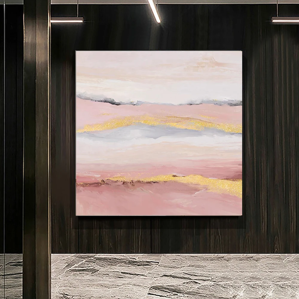 

Large Handpainted Abstract Gold Foil Art Modern Pink Wall Art Painting Handmade Textured Canvas Painting Abstract Home Decor Art