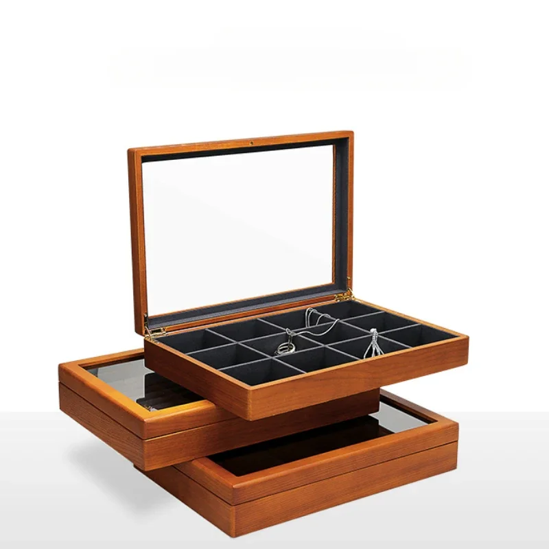 

Solid Wooden Jewelry Box Ring Necklace Bracelet Display Case Transparent Jewelry Organizer Case Elegant Wooden Jewelry Storage