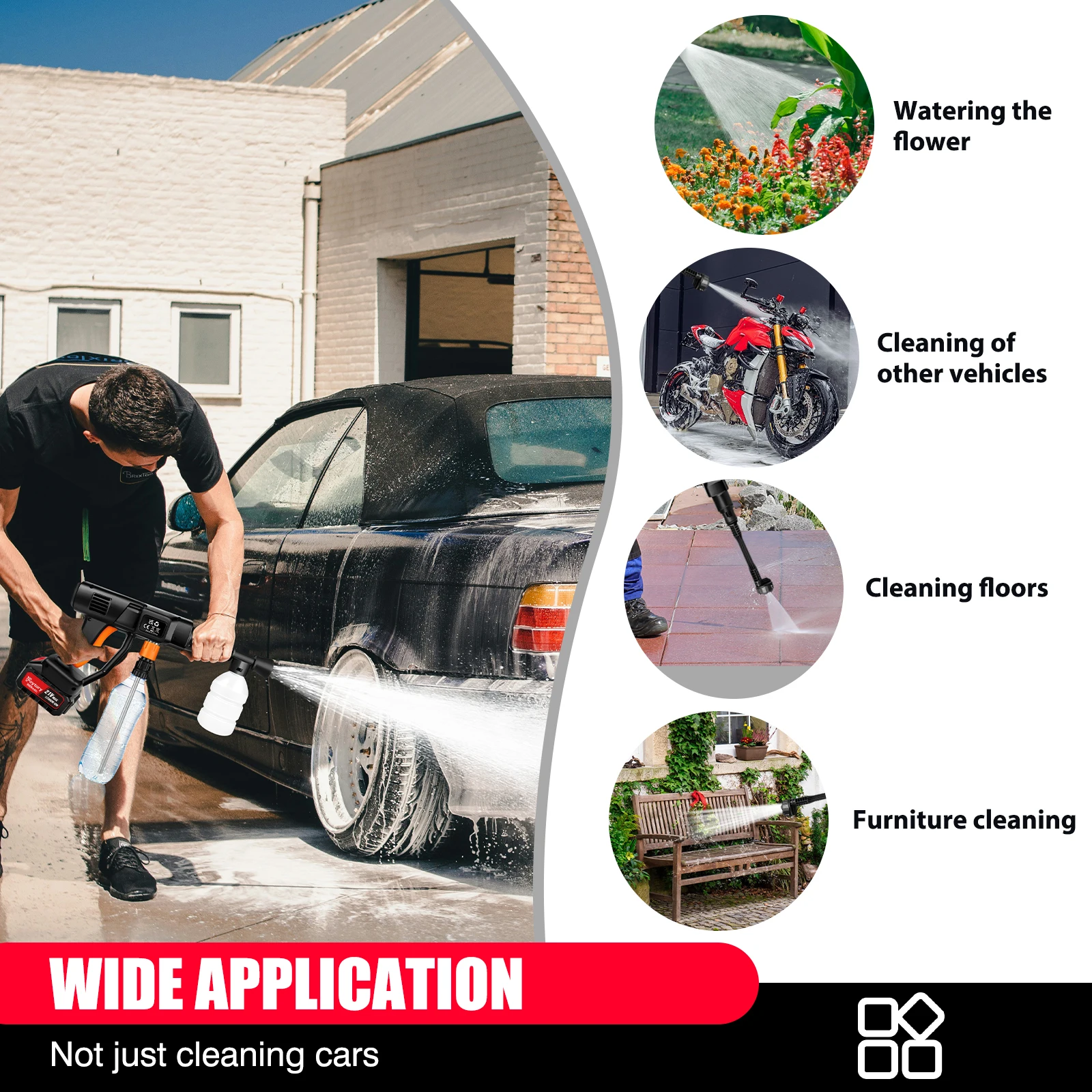 DayPlus Cordless Pressure Washer, 3000PSI Portable High Pressure Washer, Lightweight Jet Wash with Adjustable 6 in 1 Nozzle 4