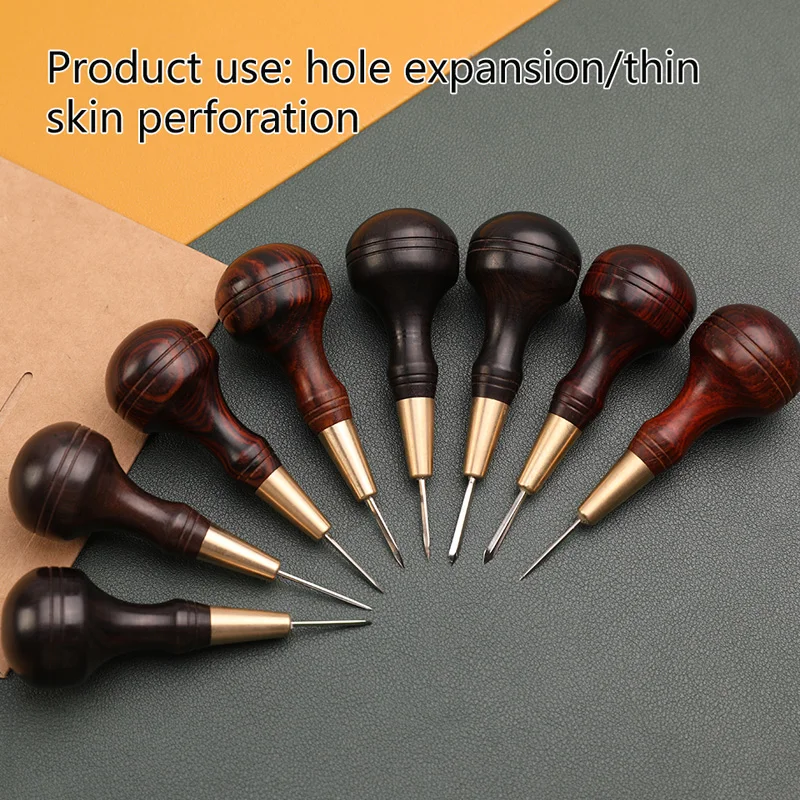 Sandalwood Handle Leather Stitching Awl DIY Handmade Leather Craft Tools Punching Tool Sewing Awl