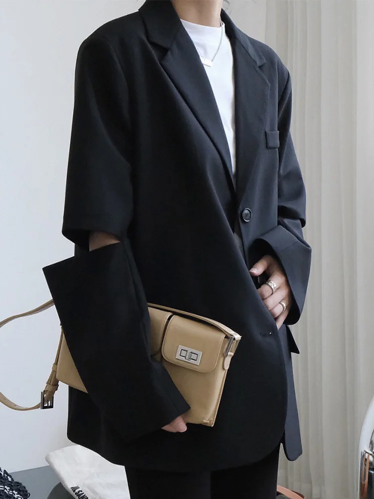 [LANMREM] Split Sleeve Design Blazers Women Single Breasted Casual Loose Fashion Female Jackets 2024 Spring New Designer Clothes