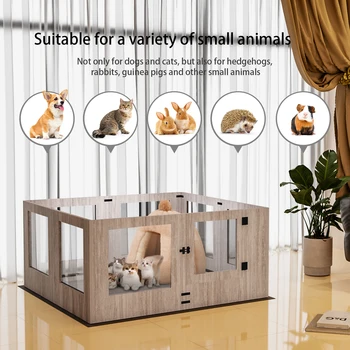Tempered Glass Dog Puppies Playpen for Indoor Pet Whelping Pen Exercise Fence Box Cage with Waterproof Fertility Pad 5
