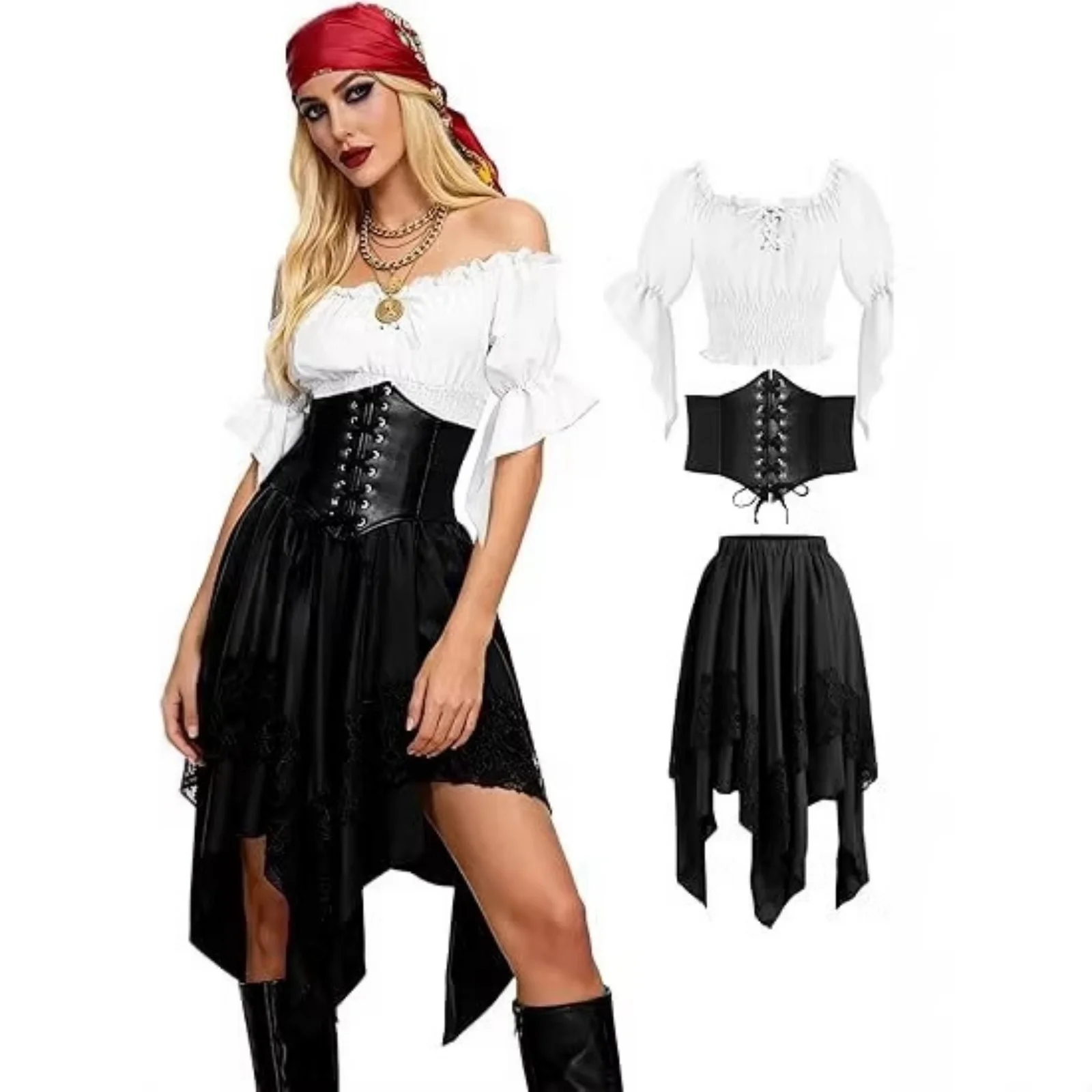Déguisement Pirate Gothique Femme – Chemise et Jupe Asymétrique – photo 3