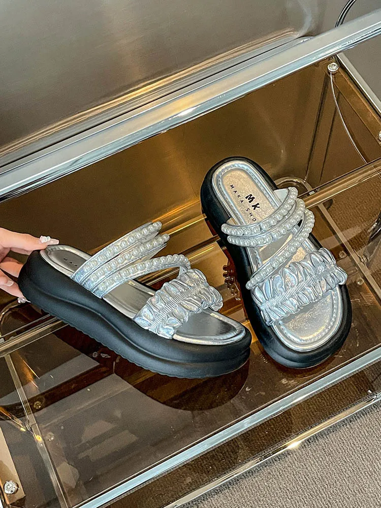 

Сланцы женские на плоской подошве, пляжные шлепанцы на платформе, дизайнерские сандалии, римские скандалы из искусственной кожи, лето 2024