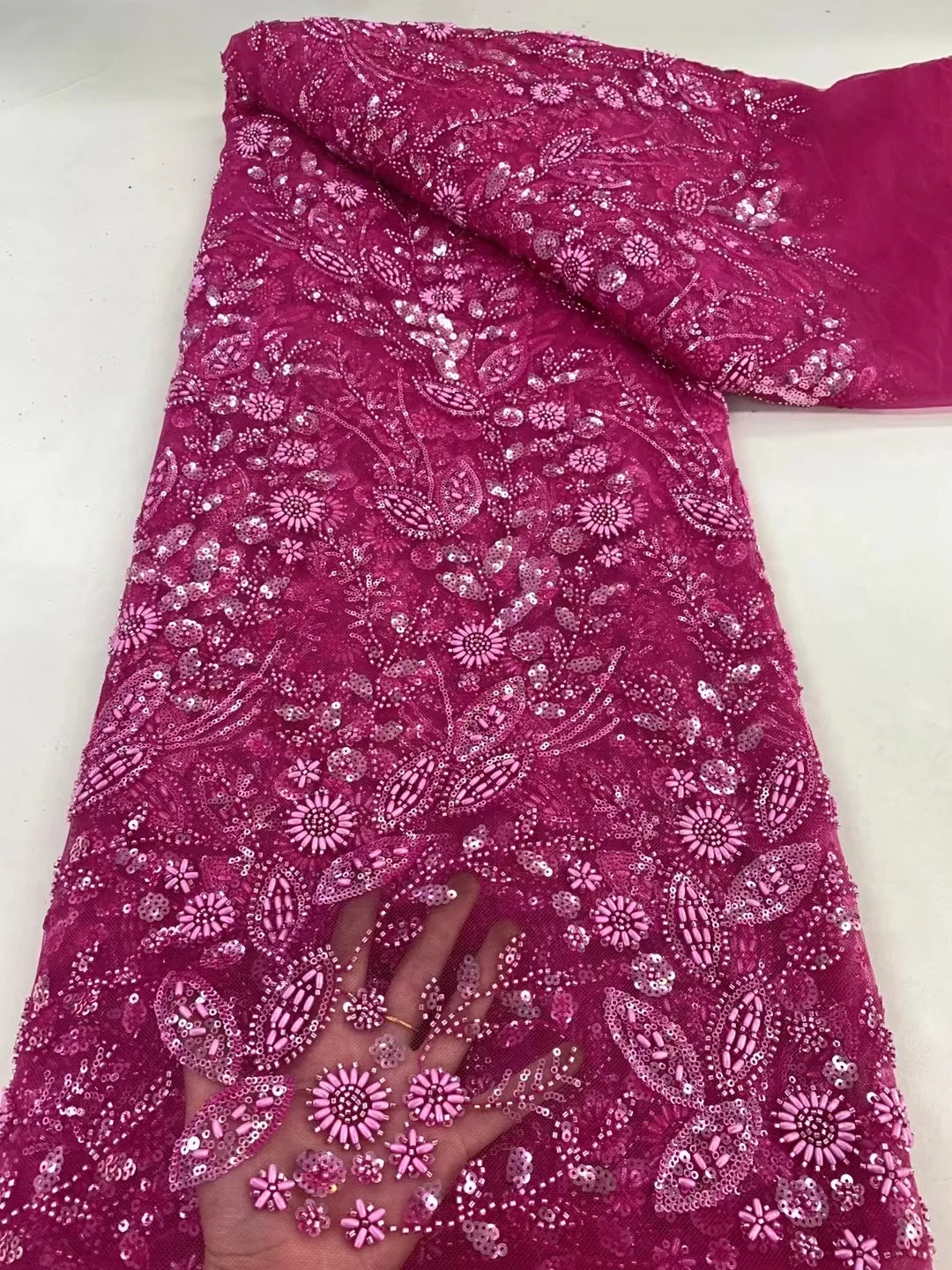 French Beaded Lace Bride Fabric African Sequin Lace Fabric 5 Yards for Women african lace fabric