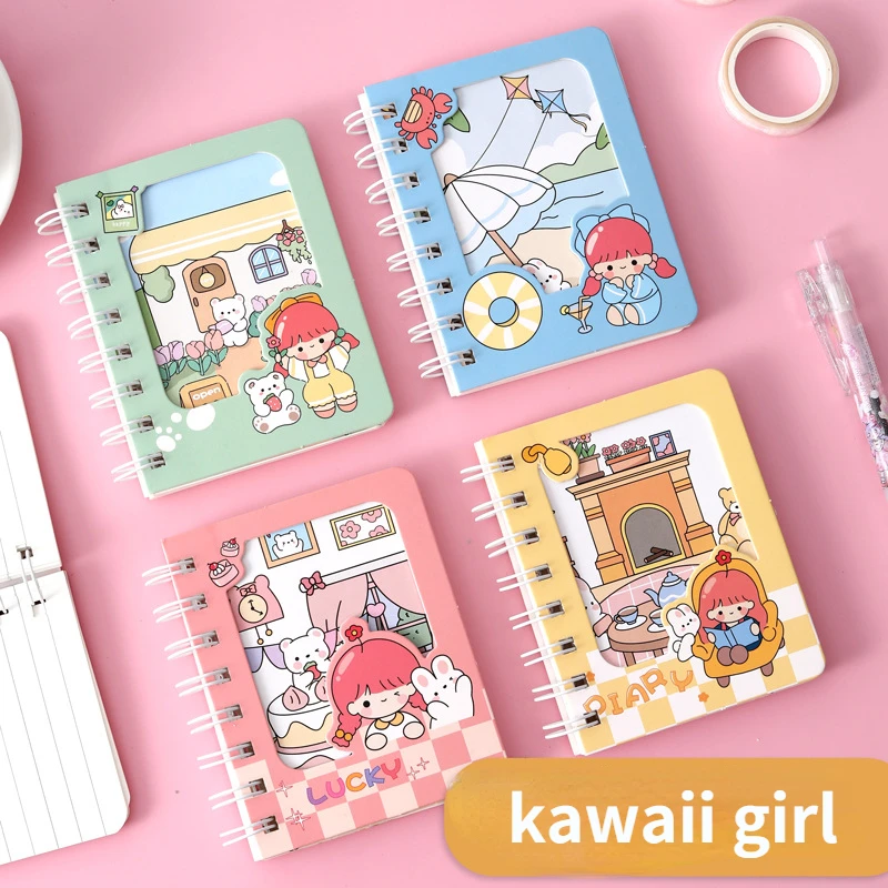 1 Piece Mini Cute Cartoon Notepad Small Kawaii Girl Bear A7 Coil Book Protable Lovely Scrapbook