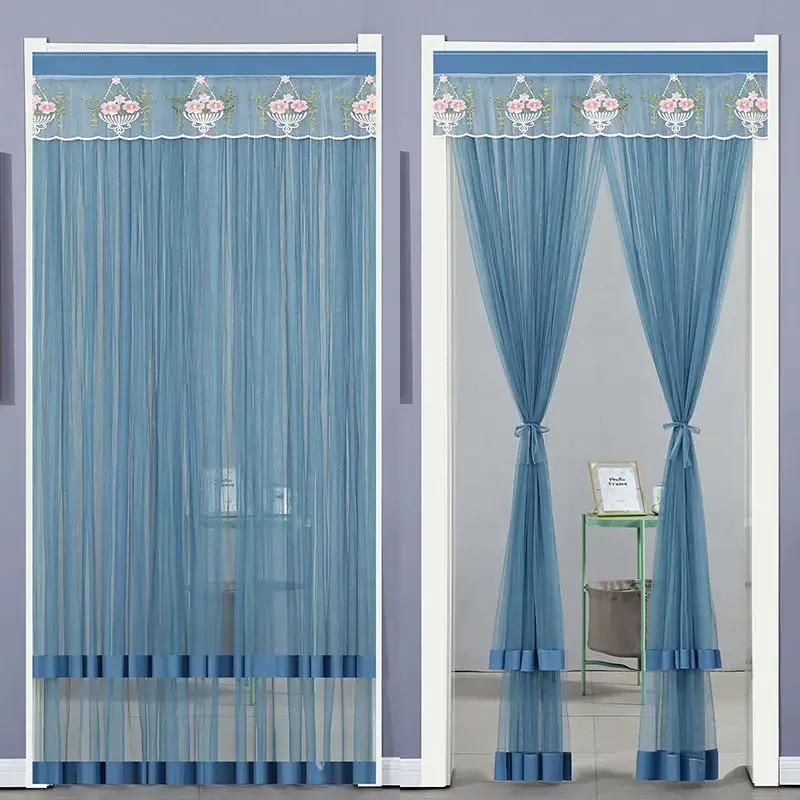 Anti-Mosquito and Insect-proof Lace Partition Curtain Anti-fly Curtain Kitchen and Bedroom Decorative Door Curtain, 1PC