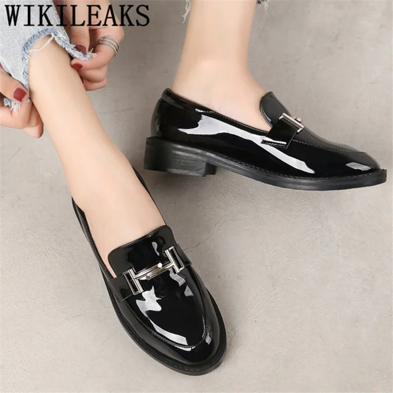 Korean Shoes Patent Leather Shoes Women Loafers Women Fashion Slip On For Creepers Comfortable Dames Schoenen women slippers sandals