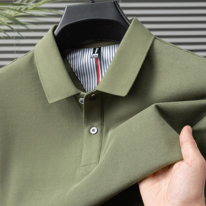 100% pure cotton short sleeved men's polo shirt summer boutique fashion high-quality top solid color collar back striped T-shirt 26 S3a3618701b7e43cc928ef6189338d58cJ