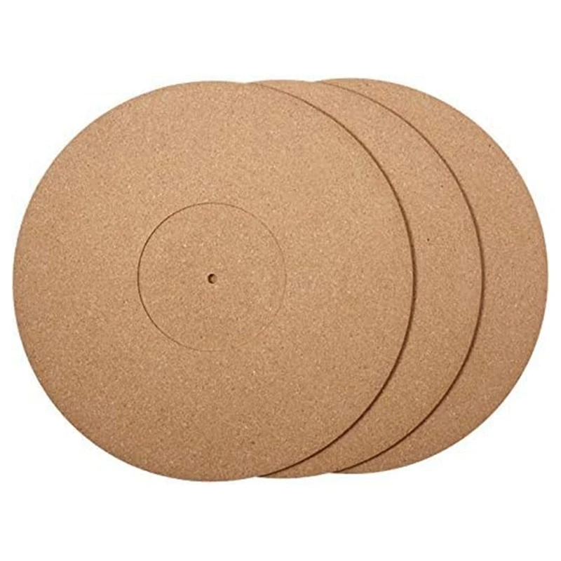 

3 Pieces Cork Turntable Mats Set Kit With High Fidelity For Vinyl LP Record Players Audiophile Reduce Noise
