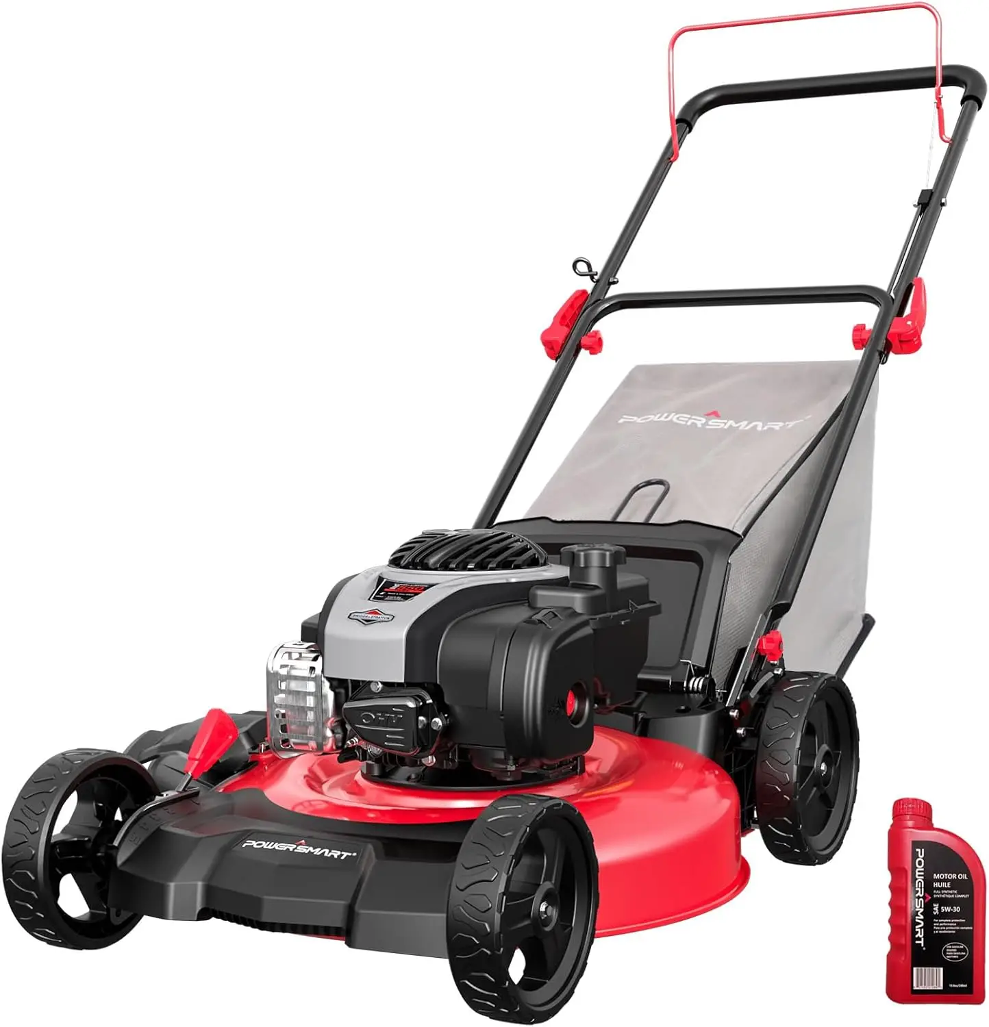 Push Gas Lawn Mower Engine 3 in 1 with Mulching Side Discharge Bagging Features Adjustable Mowing Heights
