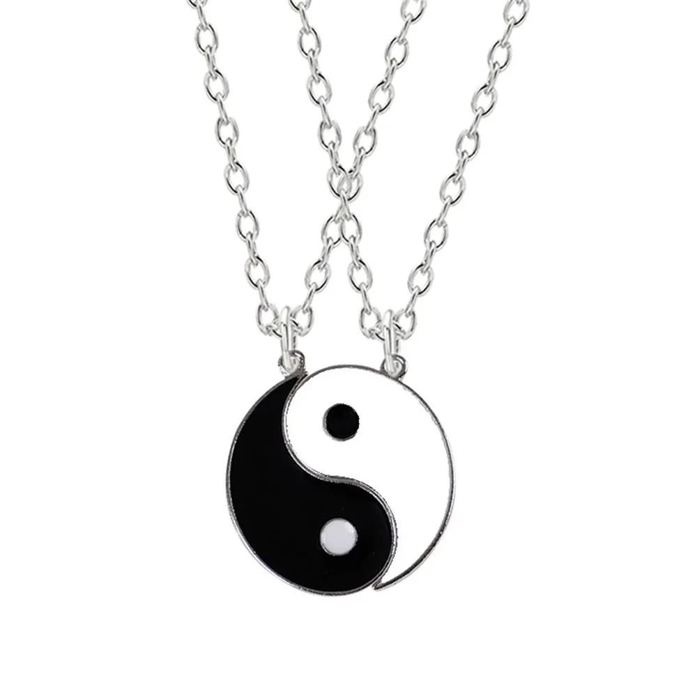 2 Pcs/Set Couple Necklace Vintage Yin Yang Gossip Pendant Choker Jewelry For Best Friends Yin Yang Tai Chi Necklace Friendship 6