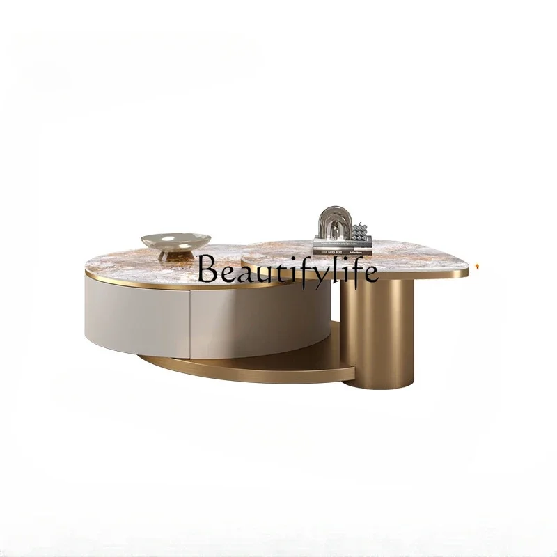 

Stone Plate Coffee Table Modern Villa Living Room Home High-End Atmospheric Creative and Slightly Luxury TV Cabinet