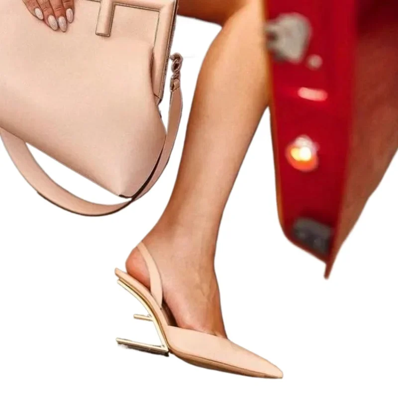 Summer Strange Heels Ladies Shoes Solid Color Design Women's Shoes with Rear Trip Straps Pointed Toe Fashion Zapatos Para Mujere 6