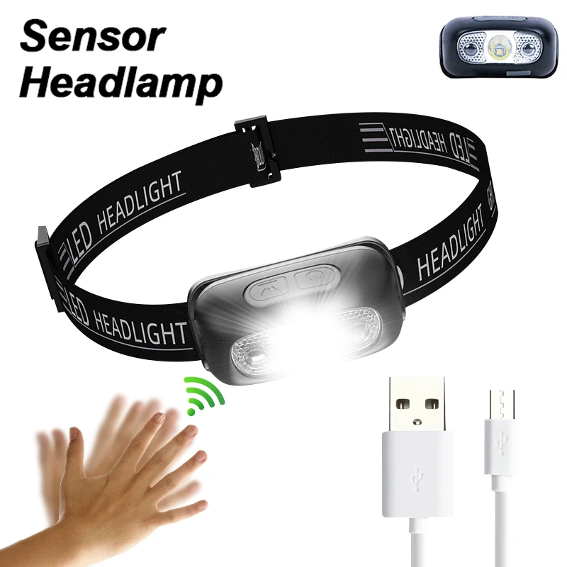 Mini Rechargeable Powerful Sensor Headlamp USB Head Flashlight Head Flashlight Searchlight Headligh LED Head Light