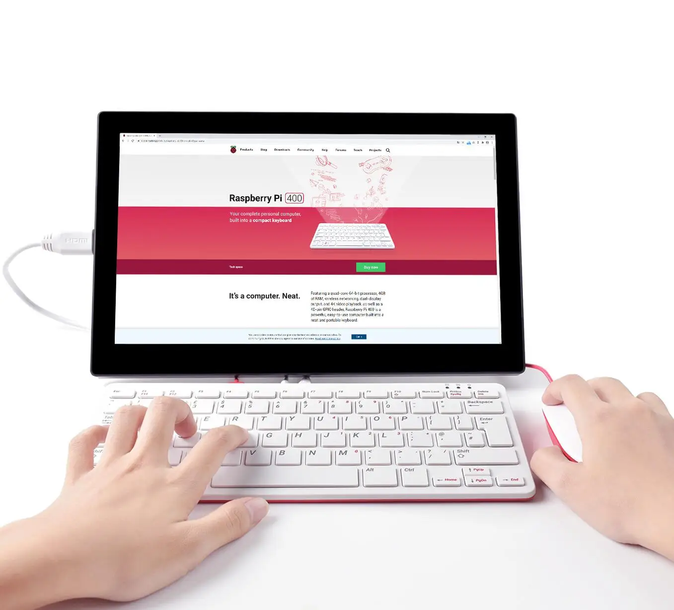 Waveshare Raspberry Pi 400 Kit With 7Inch  Ips Touch Display 1024*600 Pixels  Port With Us Power Supply