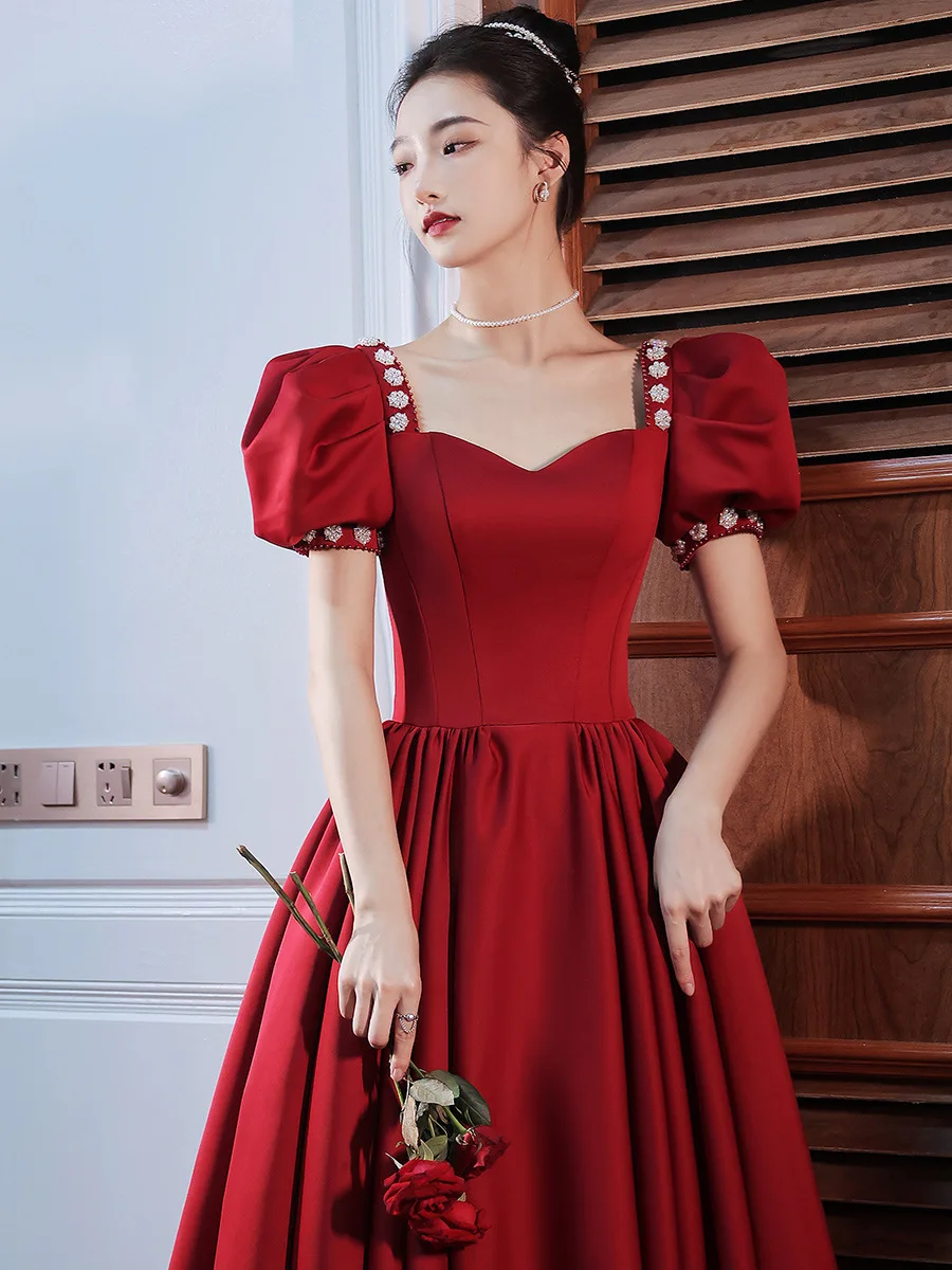 New sweet long wine simple lady girl women princess bridesmaid banquet ...