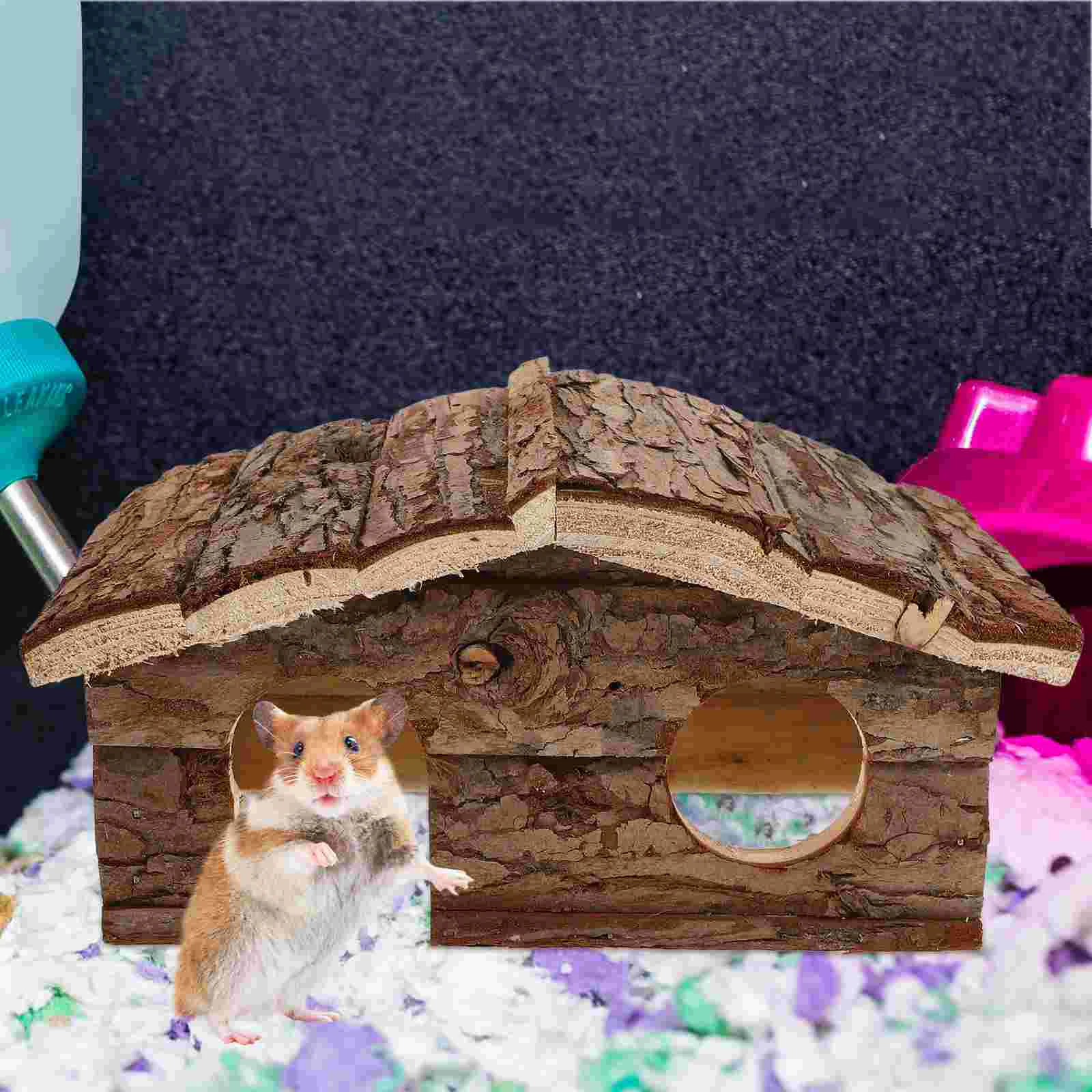 Hamster Shelter Cage Toys Guinea Pig House Mouse Habitats Small Animals Wood Cabins Wooden Hide Houses Hut Hideout - Image 5