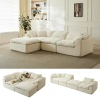 109" Modern Cloud L-Shaped 3-Seater Oversized Deep Seat Chenille Fabric Sofa White Modular Sectional with Ottoman