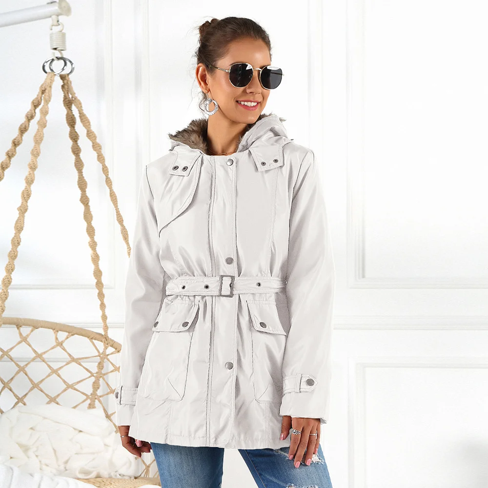 

Women's Cotton Wool Collar Belt Winter Down Padding Jacket Coats Luxury Fashion Windbreaker For Women Warm Overcoat