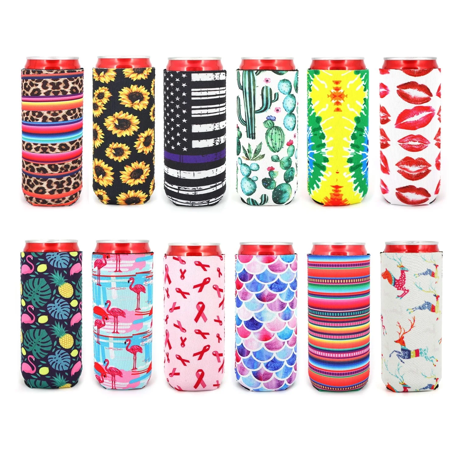 Xumbtvs 5-Pack Neoprene Slim Can Cooler Sleeves - Insulated, Reusable Covers For 12oz Skinny Tall Cans & Beer Bottles - View #3
