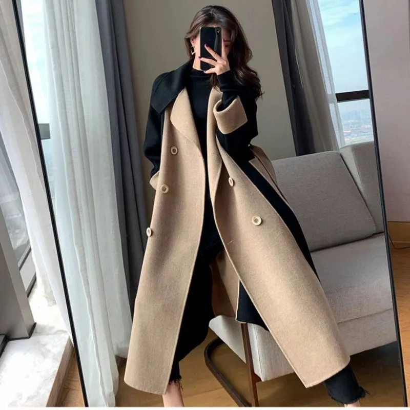 Women Coats Long Sleeve Double-breasted Jackets Female Elegant Coats New Vintage 2023 Autumn Winter Fashion V -Neck Outerwear