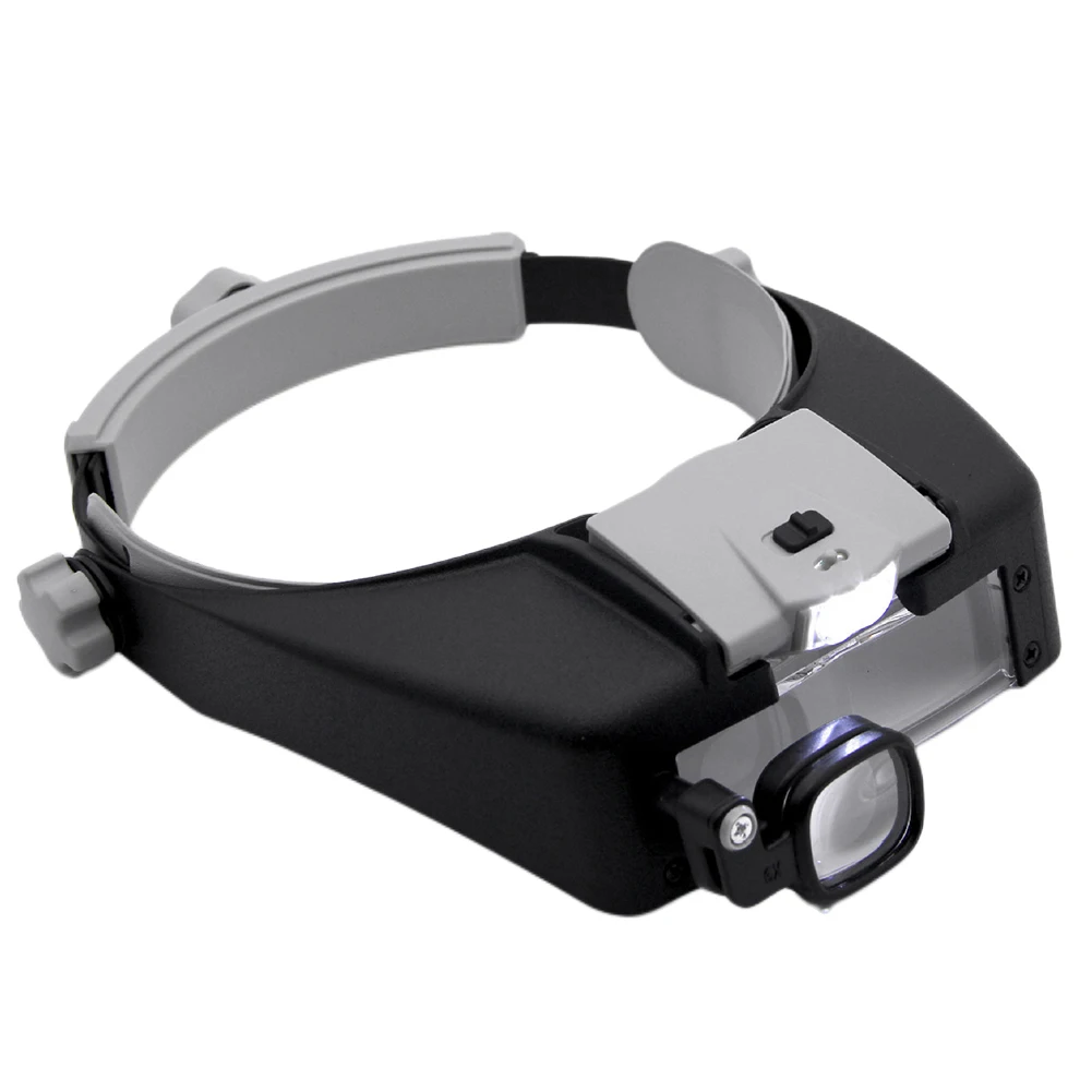 HD Glasses Magnifier Headband Helmet Magnifying Glasses Optical Glasses Len Magnifier with 3 LED Light 5 Detachable Lens