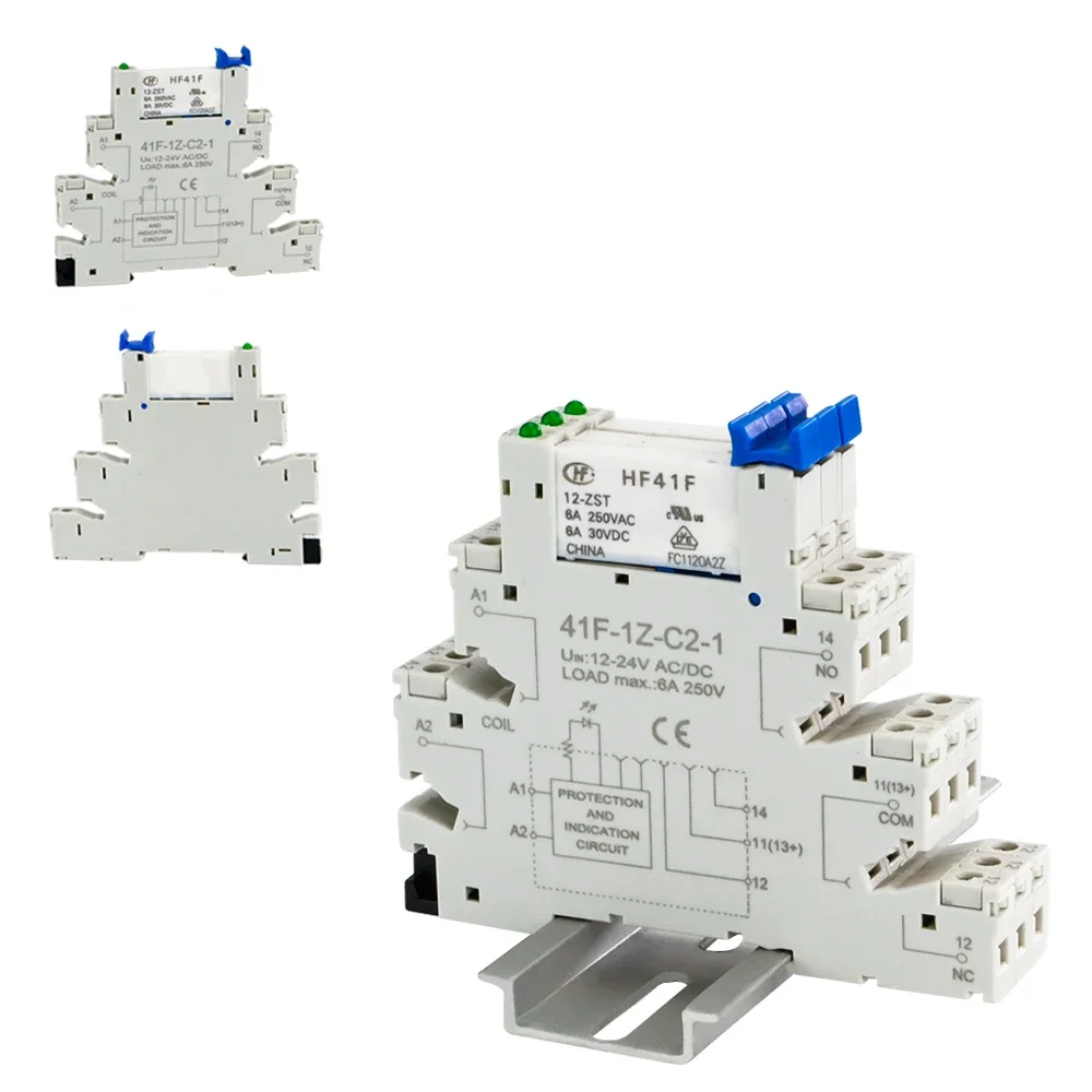 5Pcs Din Rail Slim Relay 6.2mm Module Connector HF 41F Screw Connection Holder With Miniature Power Relay Terminal Block WSL-HF