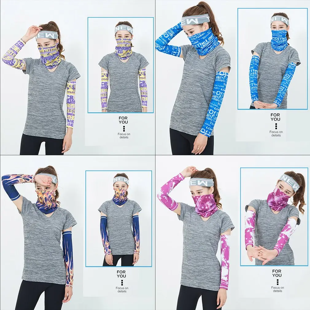 Cycling Face Mask Outdoor Riding Hiking Seamless Magic Face Cover Ice Sunscreen Arm Sleeve Scarf Set Cuff Group Combination