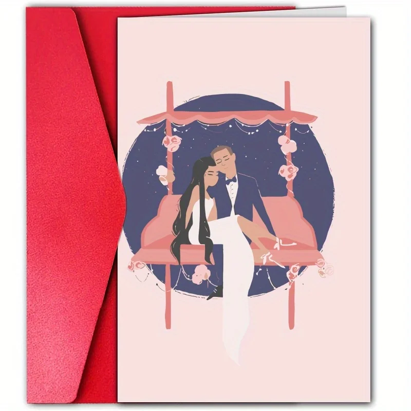1pc, happy wedding card, romantic wedding card, bride bridegroom sweet couple for husband wife.