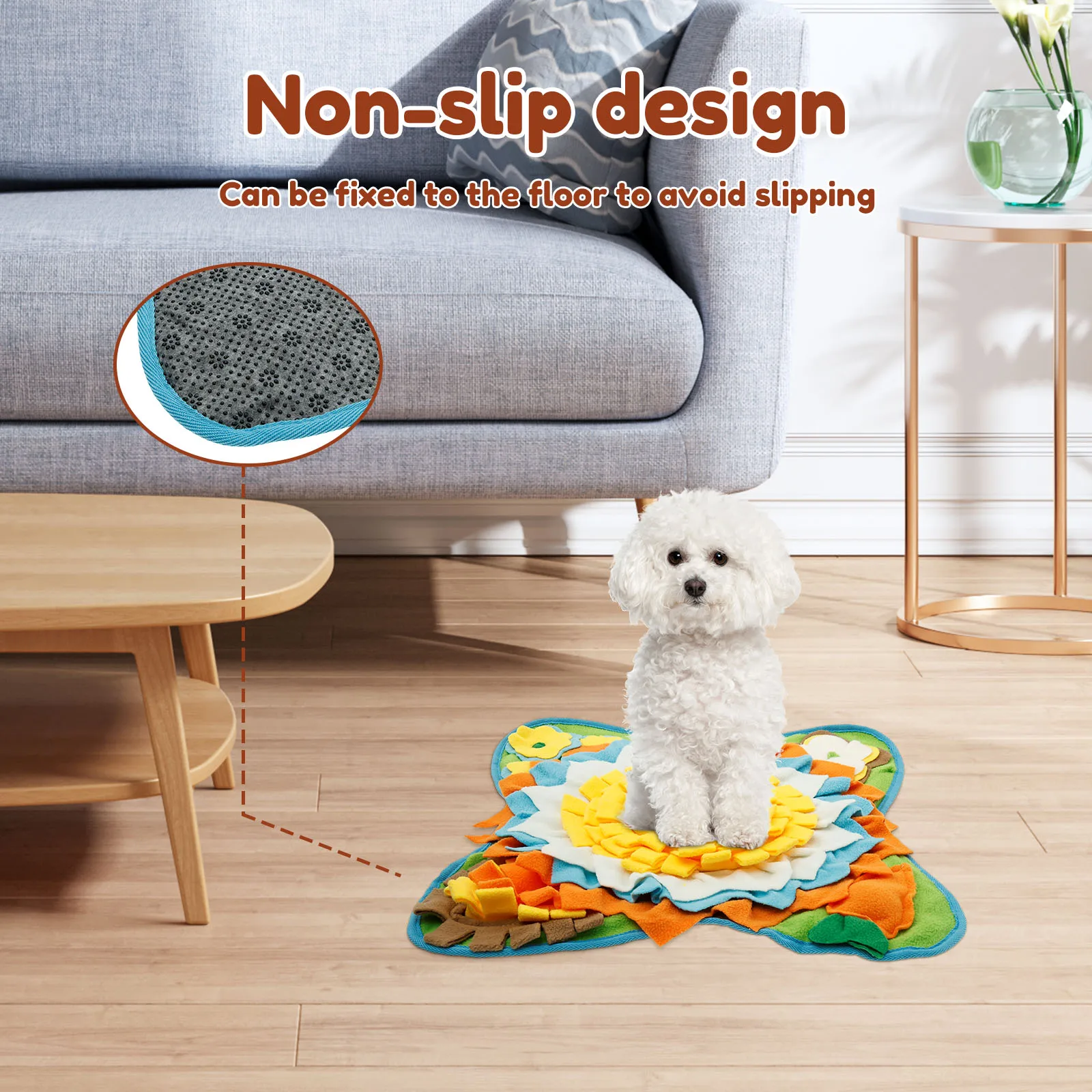 Pet Snuffle Mat Plush Fabric Flower Shape Slow Eating Mat 60x60cm Non Slip Dog Foraging Mat Cat Puzzle Toy Pet Supplies for Home