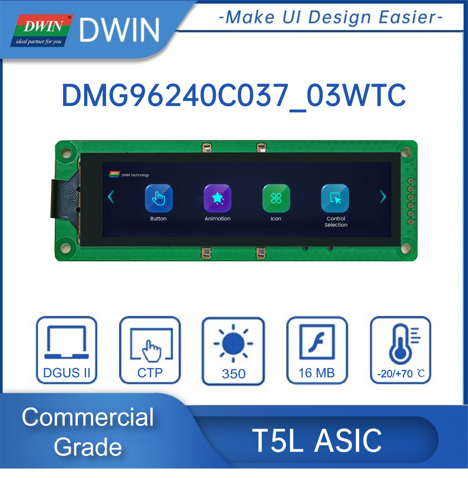 3.7 Inch Bar LCD 240*960 Pixels Resolution 16.7M Colors HMI IPS TFT LCD Display Screen Lcd Modules DMG96240C037_03W