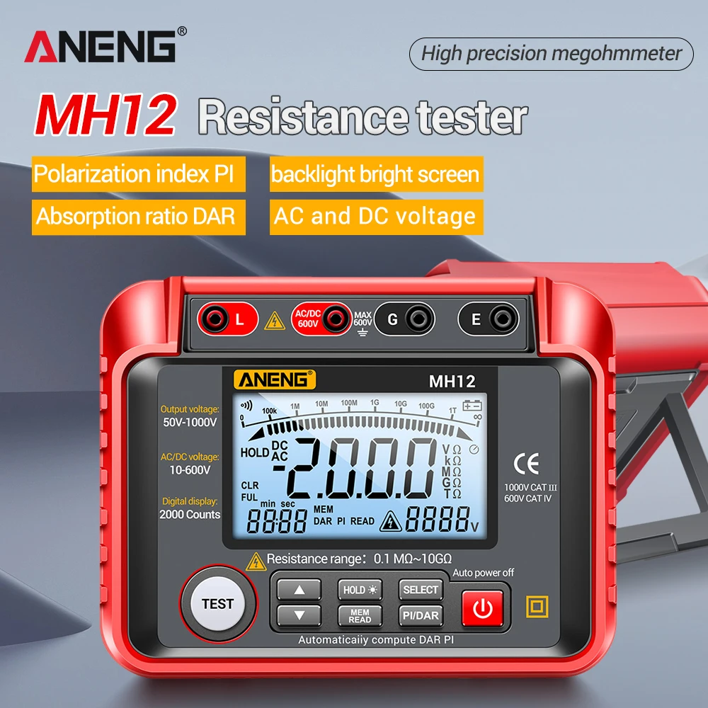 Electricians Tools High Precision Megohmmeter Insulation Resistance Tester ANENG MH12 Digital High Voltage Voltmeter Measurement Resistance Tester